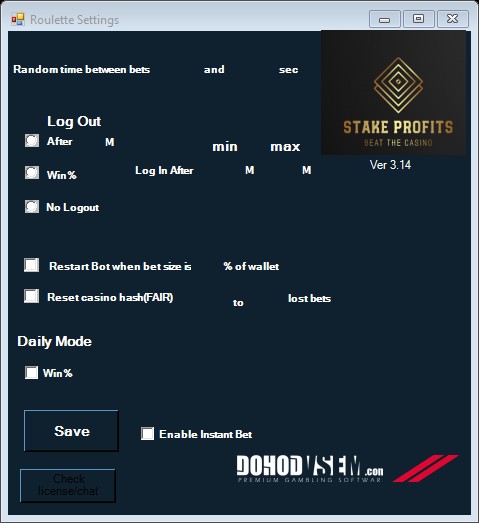 chain-roulette-bot-02-settings - StakeProSoft Chain Roulette Bot settings window