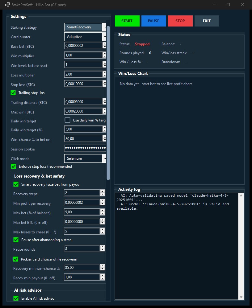 Stake HiLo Bot 2027 screenshot