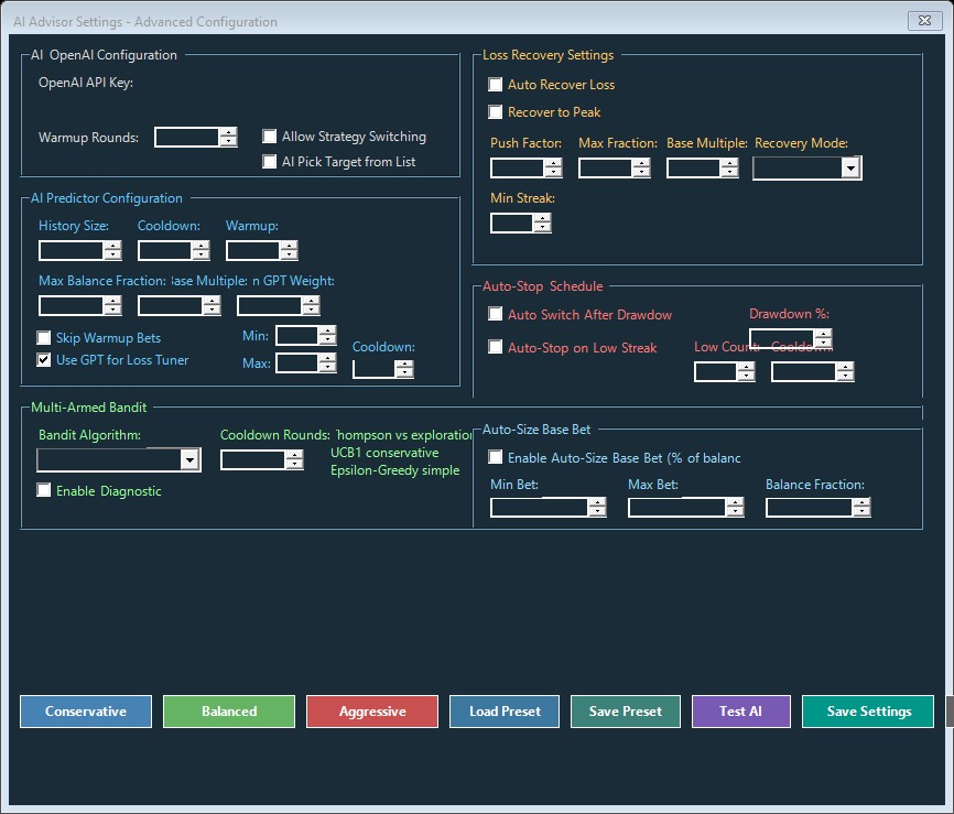 stake-limbo-bot-2026-ai-02-ai-settings - StakeProSoft Stake Limbo Bot 2026 AI AI settings window